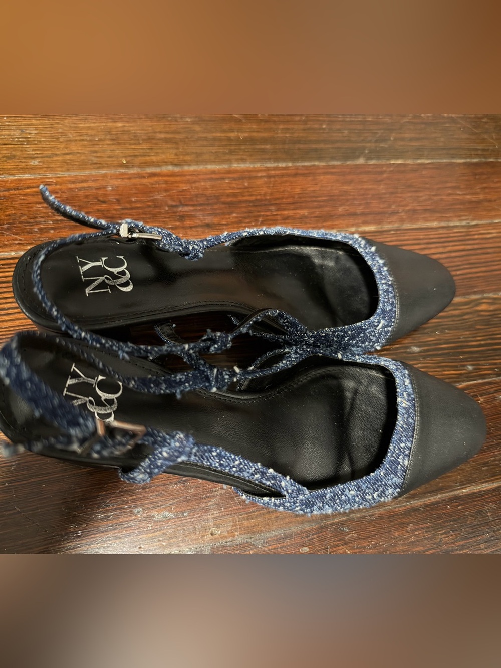 New York & Company Navy Pointed Toe Slingback blocked Heels